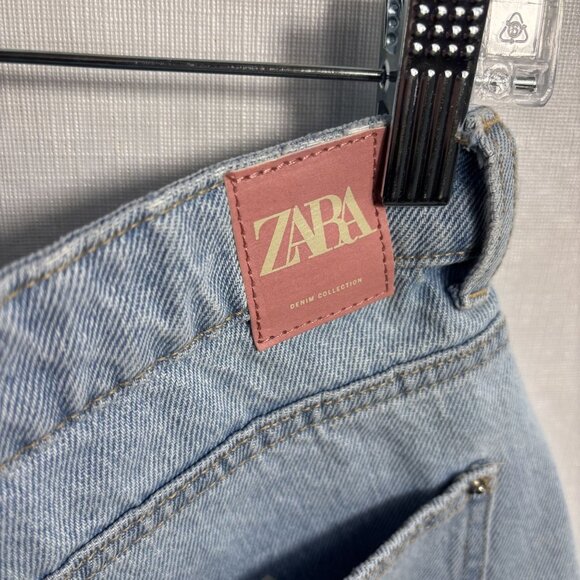 Zara Womens Light Wash Denim High-Waisted Frayed Hem Shorts L - Picture 8 of 10